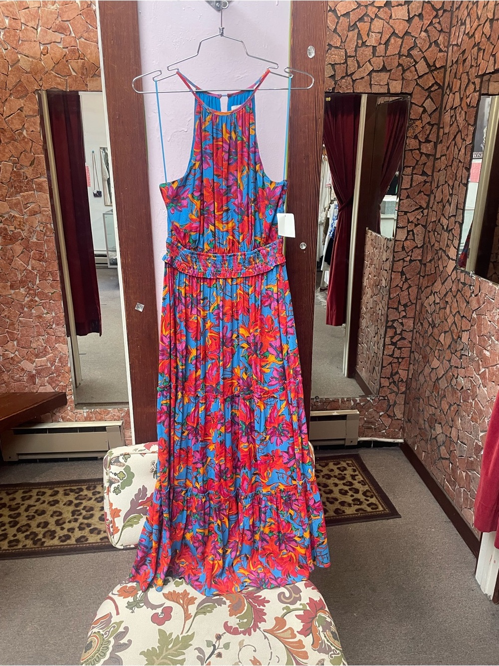 Lost + Wander Tropical Floral Halter Maxi Dress - Pink & Blue